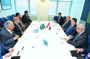 Prime Minister Muhammad Shehbaz Sharif meets with Prime Minister of Iraq Mr. Mohammed Shia's Al Sudani on the sidelines of 79th session of the United Nations General Assembly.