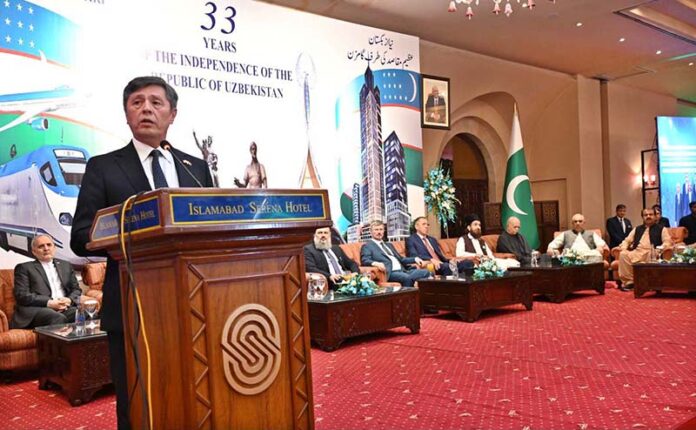 Oybek Usmanov, Ambassador of Uzbekistan to Pakistan addressing during ceremony on the occasion of 33rd Anniversary of the Independence Day of Republic of Uzbekistan