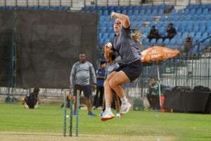 Players of South Africa Women cricket team participating in a net practice session for the upcoming three T20 series against Pakistan Women cricket team at Multan Cricket Stadium