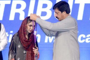 Governor Punjab Sardar Saleem Haidar Khan addresses during annual prize distribution ceremony of Aziz Fatima Medical & Dental College at a local hotel.