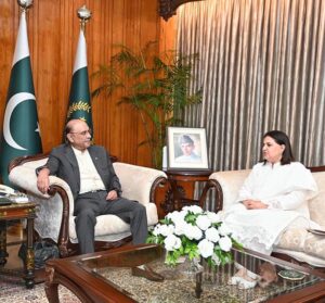 The Chairperson Benazir Income Support Program (BISP), Rubina Khalid, called on the President Asif Ali Zardari, at Aiwan-e-Sadr.