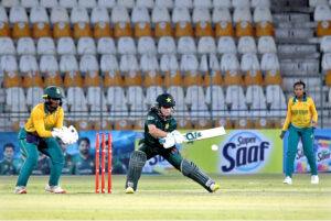 Bowler of South Africa Women team celebrates the wicket of Pakistan Women team during second T20 International Cricket match playing at Multan Cricket Stadium