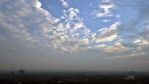 An attractive view of clouds hovering over the city while people visiting the picnic spot Daman e Koh in the federal capital.