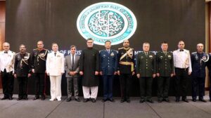 Ambassador of Pakistan to China H.E. Khalil Hashmi with Air Marshal Jia Zhigang, Deputy Commander Peoples Liberation Army (Air Force) of China cutting the cake at a solemn ceremony commemorating Defence & Martyrs Day honoring the bravery and sacrifices of the Pakistan Armed Forces.
