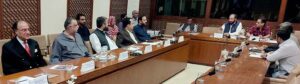 Senator Hidayatullah Khan, presiding over a meeting of the senate standing committee on narcotics control after being elected as chairman of the committee at Parliament House