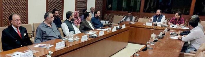 Senator Hidayatullah Khan, presiding over a meeting of the senate standing committee on narcotics control after being elected as chairman of the committee at Parliament House