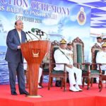 President Asif Ali Zardari addressing the induction ceremony of Pakistan Navy Ships Babur and Hunain at Pakistan Navy Dockyard