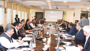 Federal Minister for Finance and Revenue Senator Muhammad Aurangzeb chaired the meeting of the Economic Coordination Committee (ECC) at the Finance Division.