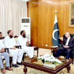 A delegation of migrants from the Indian Illegally Occupied Jammu and Kashmir, led by Mr Uzair Ahmed Ghazali, calls on President Asif Ali Zardari, at Aiwan-e-Sadr
