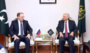 The Deputy Minister of Industry and Trade of Russian Federation Aleksei Gruzdev meets with Minister for Industries, Production and National Food Security Rana Tanveer Hussain