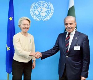 Prime Minister Muhammad Shehbaz Sharif meets with the President of the European Commission Ms. Ursula Von Der Leyen on the sidelines of 79th session of the United Nations General Assembly.