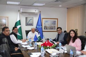 Federal minister industries and production Rana Tanveer Hussain chairing the 12th meeting of NCC on SME development, Federal Secretary I&P Saif Anjum and CEO SMEDA Mr. Socrat Aman Rana are also present
