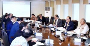 Federal Minister for Finance and Revenue, Senator Muhammad Aurangzeb chairing a meeting of CCoSOEs at the Finance Division.