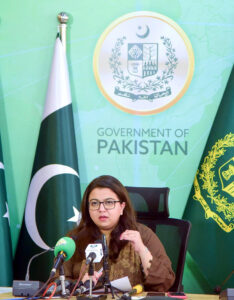 13 – Minister of State for IT and Telecommunication, Ms. Shaza Fatima Khawaja addressing Press Conference.