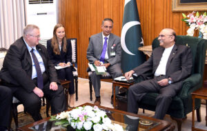 President Asif Ali Zardari in a meeting with the visiting Deputy Prime Minister of Russia, Alexei Overchuk, at Aiwan-e-Sadr