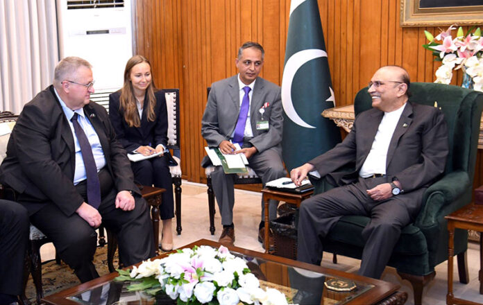 President Asif Ali Zardari in a meeting with the visiting Deputy Prime Minister of Russia, Alexei Overchuk, at Aiwan-e-Sadr