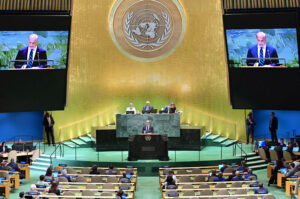 Prime Minister Muhammad Shehbaz Sharif addressing the 79th Session of United Nations General Assembly.