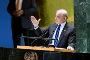 Prime Minister Muhammad Shehbaz Sharif addressing the 79th Session of United Nations General Assembly.
