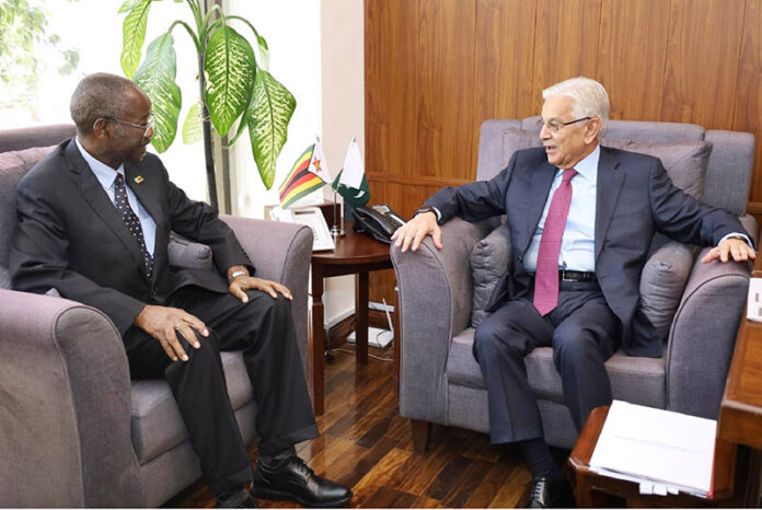 Ambassador of Zimbabwe, Titus Mehliswa Jonathan Abu Basutu calls on Federal Minister for Defence, Defence Production and Aviation, Khawaja Muhammad Asif
