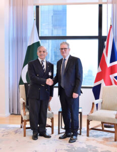 Prime Minister Muhammad Shehbaz Sharif meets Prime Minister of United Kingdom Rt. Hon. Sir Keir Starmer on the sidelines of 79 Session of United Nations General Assembly.