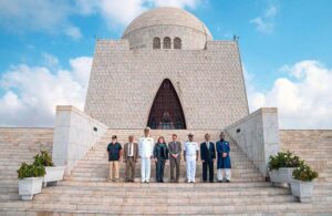 US Consul General Scott Arbom writes on the guestbook on behalf of the American people during his recently visit the Mausoleum of Quaid-e-Azam Muhammad Ali Jinnah.