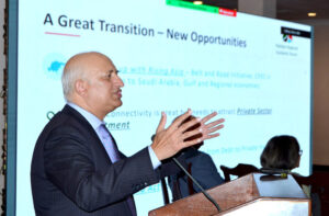 Chairman Board of Investment and Chairman of Pakistan Regional Economic Forum Haroon Sharif addresses to Private Sector Investment Dialogue Seminar.