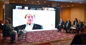 Federal Minister of Finance and Revenue Senator Muhammad Aurangzeb addresses to Private Sector Investment Dialogue Seminar through Zoom Link.