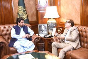 President Arts Council Pakistan, Ahmed Shah calls on Sindh Governor Kamran Khan Tessori at Governor House.