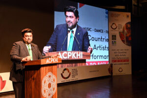 Governor Sindh Kamran Khan Tessori addressing during inaugural ceremony of the World Culture Festival Karachi at Arts Council of Pakistan.