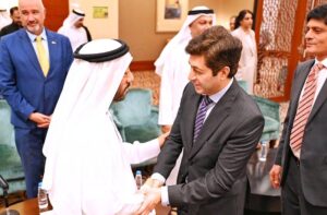 Chairman of the Sharjah Chamber of Commerce, and Industry, Abdallah Sultan Al Owais speaking at the official launch of Pakistan Business Council in Sharjah by the Sharjah Chamber of Commerce and Industry (SCCI).