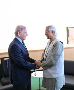 Prime Minister Muhammad Shehbaz Sharif meets Chief Advisor (Head of the Government) of the Interim Government of Bangladesh Dr. Muhammad Yunus on the sidelines of the 79th Session of United Nations General Assembly.