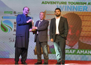 Federal Minister for Planning, Development, and Special Initiatives, Prof. Ahsan Iqbal, addresses the National Tourism Awards ceremony hosted by Discover Pakistan HDTV at a local hotel.