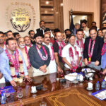 Group photo of the winners of the Associate Class Mambers of the Chamber of Commerce Election Year 2024-26 with Group Leader Etihad Founder Sheikh Riazuddin, President Chamber Abdul Ghafoor Malik