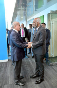 Prime Minister Muhammad Shehbaz Sharif meets President of Maldives Dr. Mohamed Muizzu on the Sidelines of 79th Session of United Nations General Assembly.