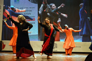 Artists of Jazzart Dance Theatre (South Africa ) performing on stage during the Inaugural Ceremony of the World Culture Festival Karachi at Arts Council of Pakistan.