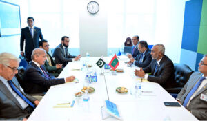 Prime Minister Muhammad Shehbaz Sharif meets President of Maldives Dr. Mohamed Muizzu on the Sidelines of 79th Session of United Nations General Assembly.