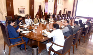 Sindh Chief Minister Syed Murad Ali Shah chairs a meeting to review the repair/reconstruction of the school buildings damaged by flood 2022.