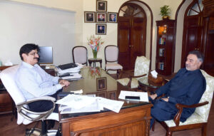 Sindh Chief Minister Syed Murad Ali Shah meets with Senator Jam Saifullah Dharejo at CM House