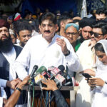 Sindh Chief Minister Syed Murad Ali Shah along with Governor Sindh Kamran Khan Tessori talking to Media persons while leads the Eid Milad-un-Nabi (SAW) procession at New Memon Masjid