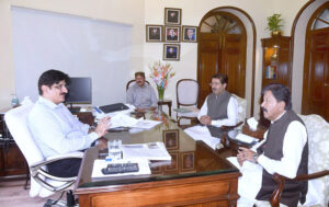 Sindh Chief Minister Syed Murad Ali Shah meets with Syed Shafqat Hussain Sheerazi, Provincial Minister Riaz Hussain Shah Sheerazi and MPA Shah Hussain Shah Sheerazi at CM House