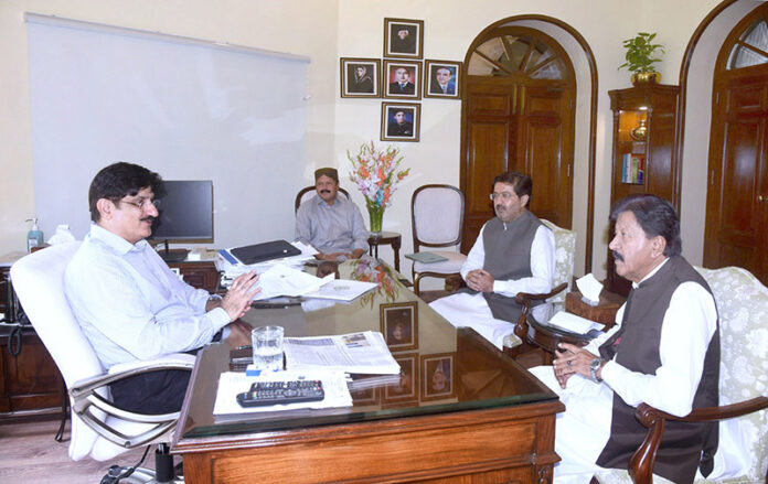 Sindh Chief Minister Syed Murad Ali Shah meets with Syed Shafqat Hussain Sheerazi, Provincial Minister Riaz Hussain Shah Sheerazi and MPA Shah Hussain Shah Sheerazi at CM House