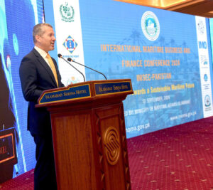 Secretary General of International Maritime Organization Arsenio Dominguez is addressing to International Maritime Sustainability Exhibition and Conference (IMSEC).