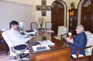 Sindh Chief Minister Syed Murad Ali Shah meets with MNA Khursheed Ahmed Junejo at CM House