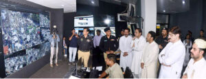 Sindh Chief Minister Syed Murad Ali Shah visits the Command & Control Centre at CPO. Inspector General (IG) Police Ghulam Nabi Memon is seen briefing him in the picture