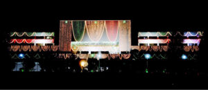 An illuminated view of Parliament House building decorated with colorful lights on the eve of Eid Milaad un Nabi (PBUH)