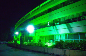 An illuminated view of PID, Islamabad building decorated with colorful lights on the eve of Eid Milaad un Nabi (PBUH)