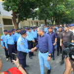 Federal Minister for Interior Mohsin Naqvi visiting D Chowk to meet police personnel