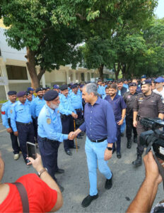 Federal Minister for Interior Mohsin Naqvi visiting D Chowk to meet police personnel