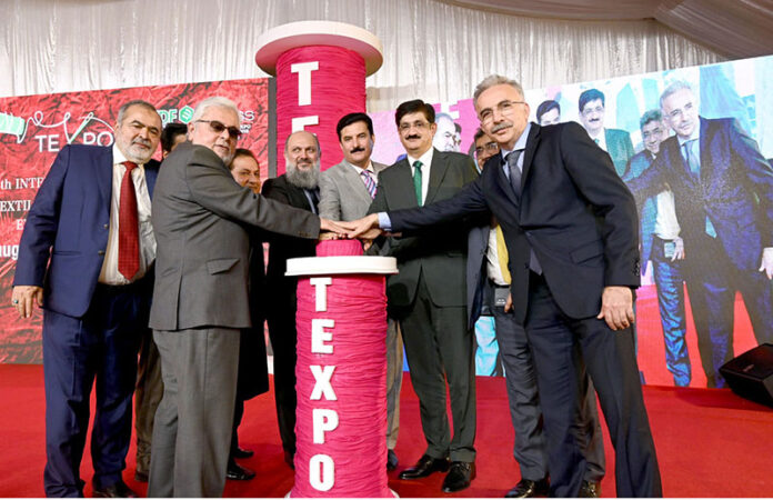 Federal Minister for Commerce Jam Kamal Khan, Sindh Chief Minister Syed Murad Ali Shah, Governor KPK Faisal Kareem Kundi Chairman TDAP Zubair Motiwala Perform Digital Inaugural of the Fifth International Textile and Leather Exhibition Texpo 2024 at Expo center