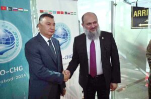 Prime Minister of Tajikistan, Kohir Rasulzoda being received by Federal Minister for Commerce Jam Kamal Khan at Islamabad International Airport as he arrives in Pakistan to attend the SCO Summit.